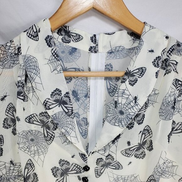 Hell Bunny White Black Fit & Flare Dress Spiderweb Butterflies Sz SM (C-8) - Picture 8 of 14